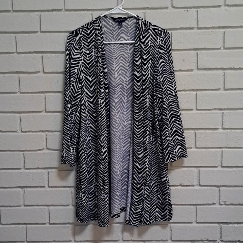 Slinky Brand Zebra Open Front Silky Soft Cardigan Jacket. Size Medium NWOT